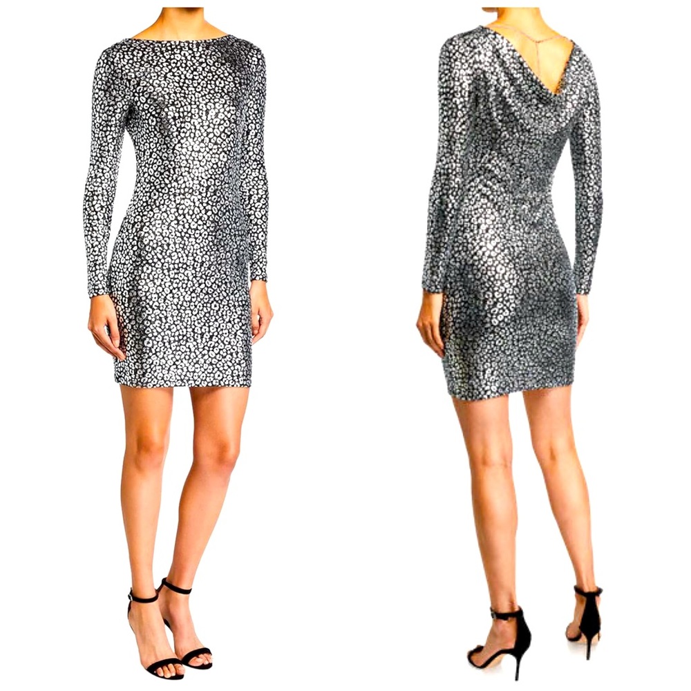 Michael Michael Kors Animal Metallic Print Cowl Neck Cocktail Dress